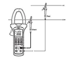 Mesure simple de courant avec la pince de mesure de l'analyseur de puissance et d'énergie PCE-UT232 à 1 phase et 2 conducteurs.