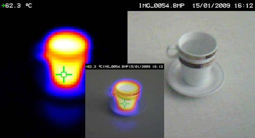 Vous pouvez voir ici une image thermique d'une tasse de caf chaud. 
