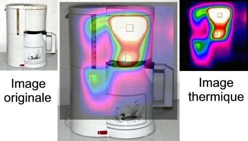 Vous pouvez distinguer de fa�on tr�s claire sur cette image la charge thermique et la distribution de chaleur entre l'image d'origine et l'image de la cam�ra thermographique PCE-TC 2.