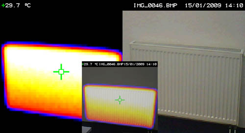 Observant un chauffage avec la cam�ra thermographique PCE-TC 2 una calefacci�n 