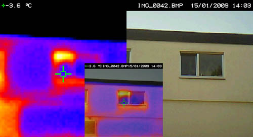 Partie frontale d'une fa�ada avec la cam�ra thermographique.