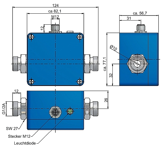 Dimensions du débitmètre d'air électromagnétique VMI 7 et VMI 10