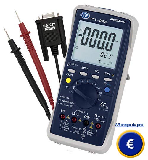 Dtecteur de voltage PCE-DM 32 (DMM)  interface RS-232 et logiciel.