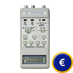 Fréquencemètre PCE-FC25 en format de poche avec un microprocesseur pour les fonctions fréquence, période, résolution avec possibilité d'échange, fonction de rétention de valeurs, mesure de la valeur relative et mémoire de données de mesure (maximum, minimum et valeur moyenne)