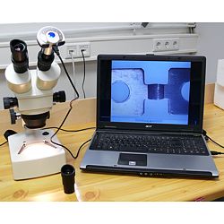Vous pouvez voir ici le micro oculaire analysant une baguette de réglage d'une balance.