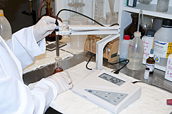Aqu puede observar otra imagen utilizando el medidor de pH de sobremesa PCE-BPH 1 en un laboratorio de pruebas. 