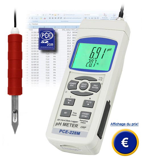 Le testeur de pH PCE-228 M comprend un lectrode CPC-OSH-12-01.