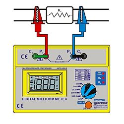 Mesure simple à 2 phases avec le testeur de résistance électrique PCE-MO 2002.