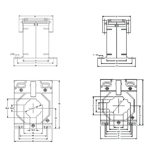 Dimensions du convertisseur de courant pour le montage sur un rail