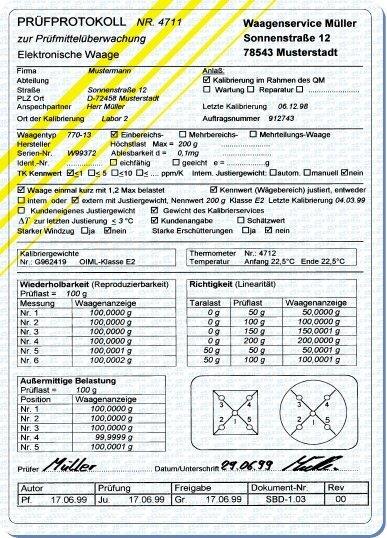 Modle de certificat de calibrage pour les balances.