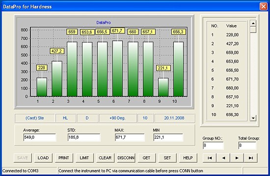 Vous pouvez voir ici le logiciel professionnel Windows DataPro for Hardness