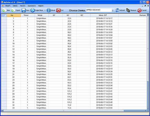 Photo du logiciel du brillancemtre PCE-GM 60