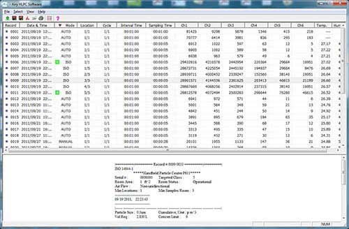 Capture d'cran du logiciel du compteur de particules laser