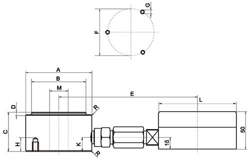 Ici les dimensions du mesureur de force radiale 844 pour la mesure de forces jusqu'à 1 MN