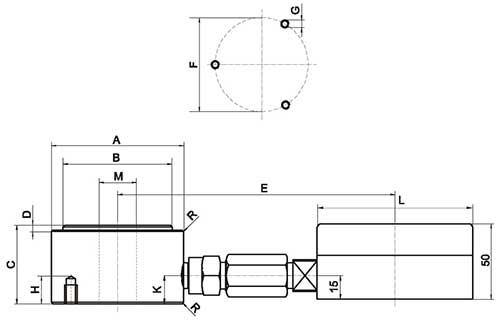 Ici les dimensions du mesureur de force radiale 844 pour la mesure de forces jusqu' 1 MN