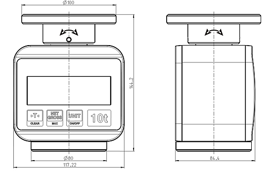 Il est possible de voir ici les dimensions techniques des dynamomtres portables de charge MLE-F