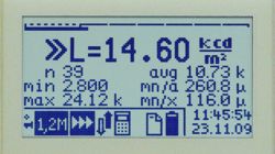 Ecran du luxmtre avec indication statistique