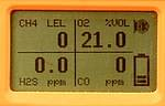 Vue du dessus du mesureur de gaz TETRA  / Ecran LCD