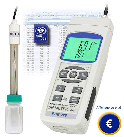 Le mesureur de pH PCE 228 comprend l'lectrode de pH PE 03