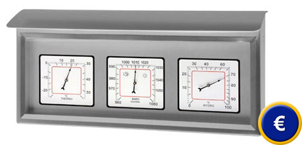 Station météorologique analogique pour l'intérieur et l'extérieur avec  cadre en acier inoxydable dans un design élégant - composé d'un baromètre,  d'un hygromètre et d'un thermomètre (