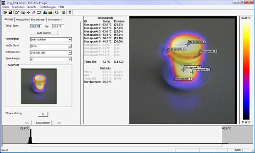 La photo montre le logiciel de la thermocamra PCE-TC 2