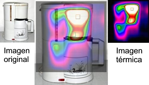 Vous pouvez distinguer de faon trs claire sur cette image la charge thermique et la distribution de chaleur entre l'image d'origine et l'image de la thermocamra PCE-TC 2.